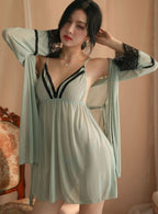 Mist Sheer Lace Robe & Chemise Set