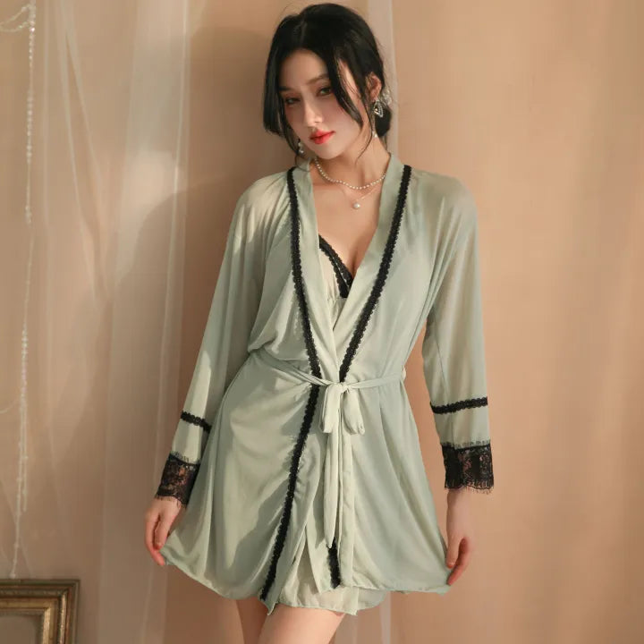 Mist Sheer Lace Robe & Chemise Set