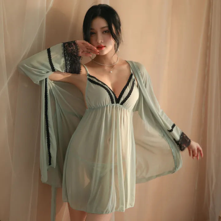 Mist Sheer Lace Robe & Chemise Set