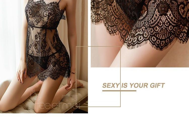 Black Lace Sheer Babydoll Nightdress