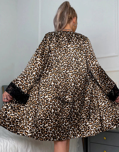 Satin Wild Lace Trim 3-Piece Nightwear Set