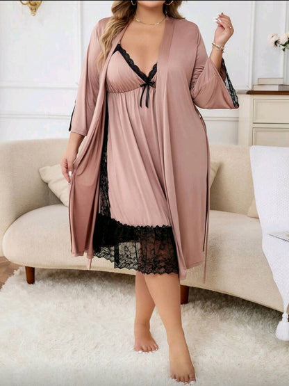 Satin Lace Nightdress with Robe