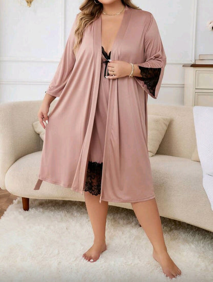 Satin Lace Nightdress with Robe