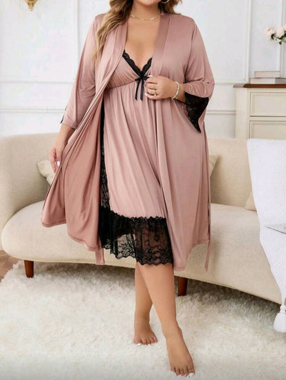 Satin Lace Nightdress with Robe