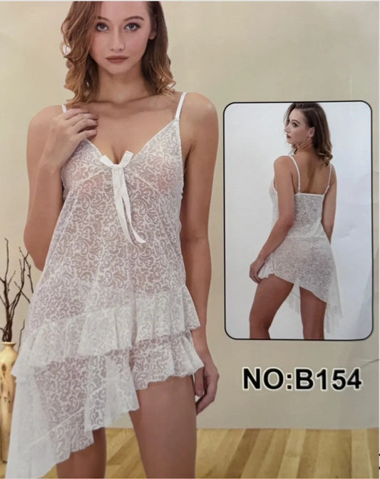 Floral Lace Asymmetrical Babydoll Chemise with Ruffle Trim