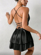 Silk Satin Ruffle Mini Slip Dress