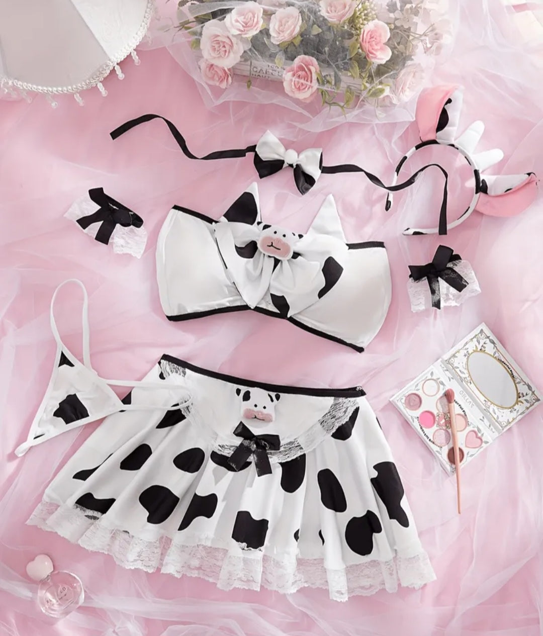 Midnight Moo Cow Print Lingerie Set