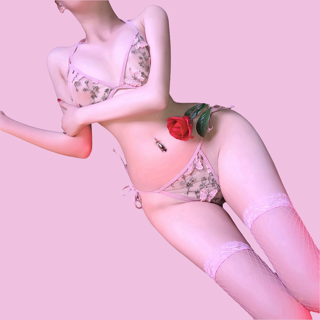 Floral Lace Sheer Lingerie Set with Stockings