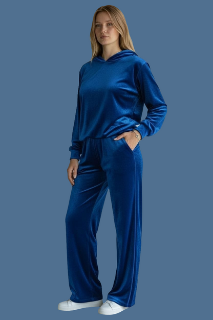 Velvet Hoodie & Wide-Leg Tracksuit Set