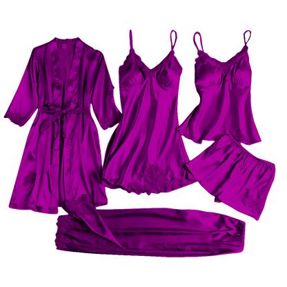5-Piece Silk Jersey Knit Pajama Set