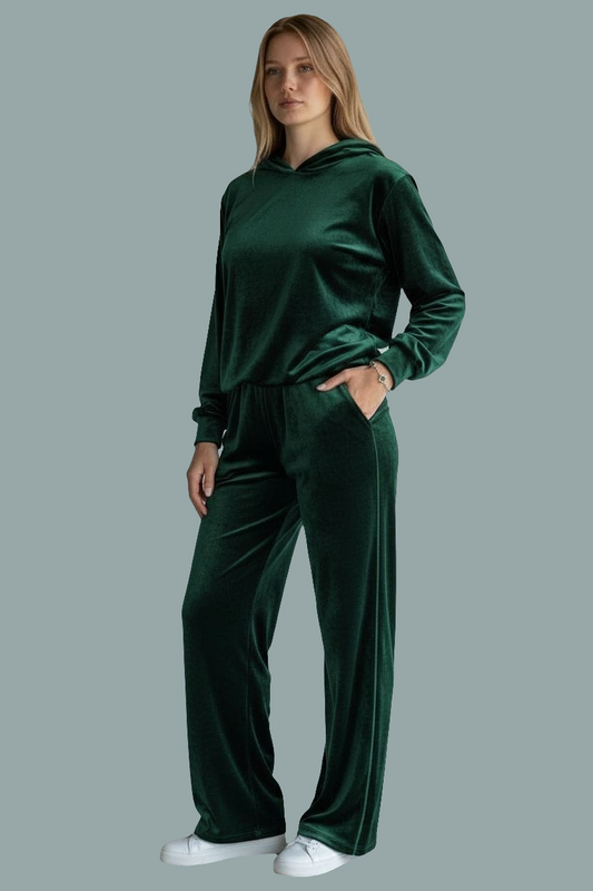 Velvet Hoodie & Wide-Leg Tracksuit Set