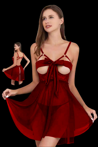 Sheer Lace Babydoll with Satin Bow