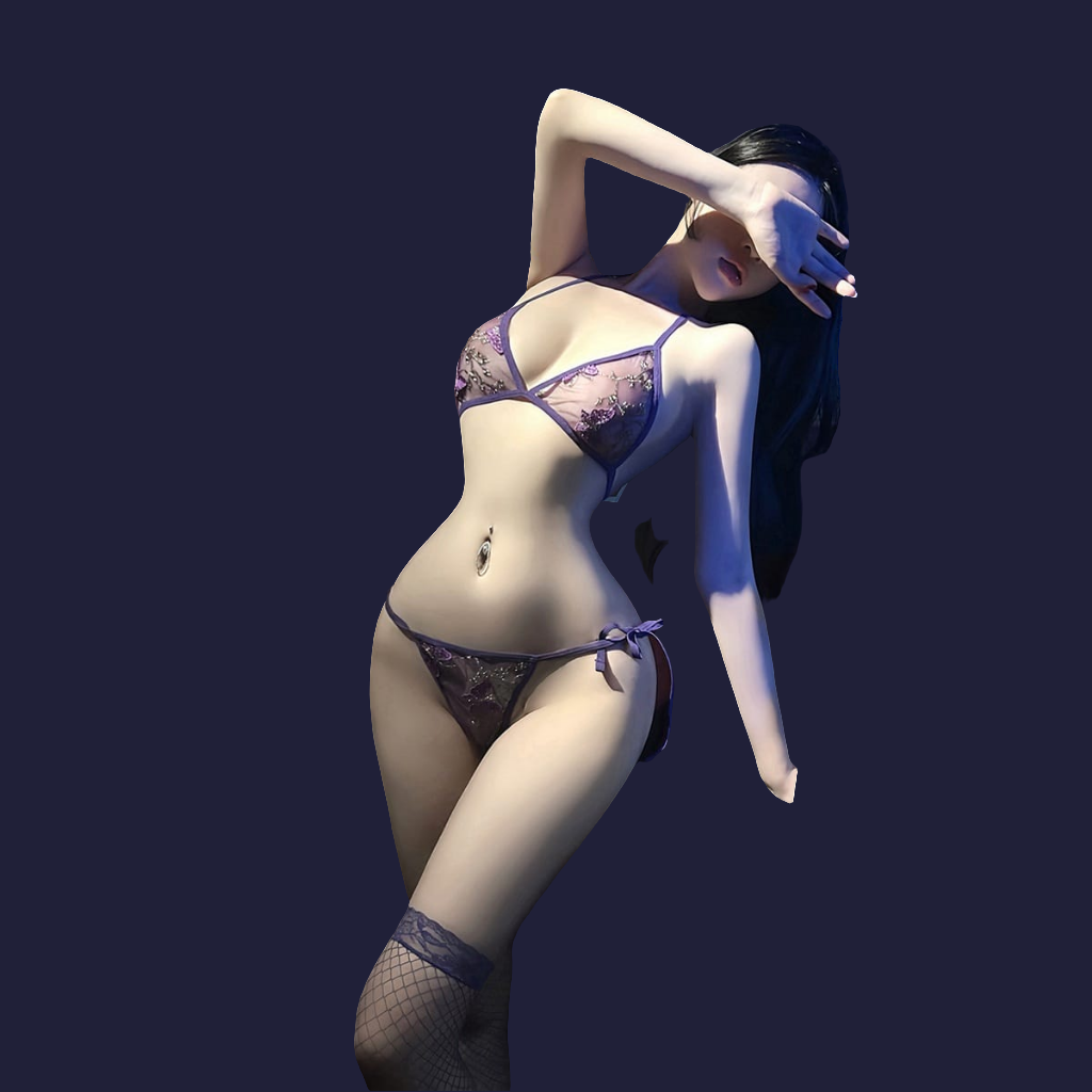 Floral Lace Sheer Lingerie Set with Stockings