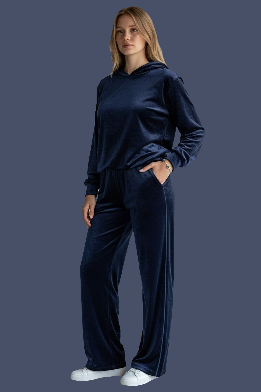 Velvet Hoodie & Wide-Leg Tracksuit Set
