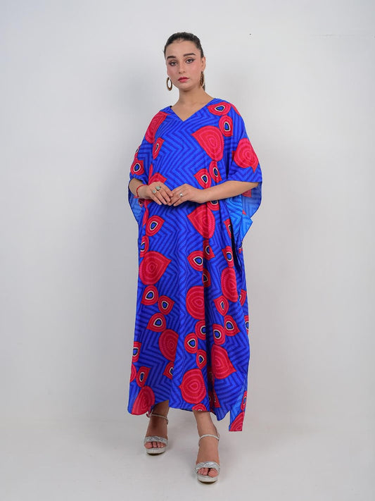 Azure Peacock Geometric Maxi Kaftan