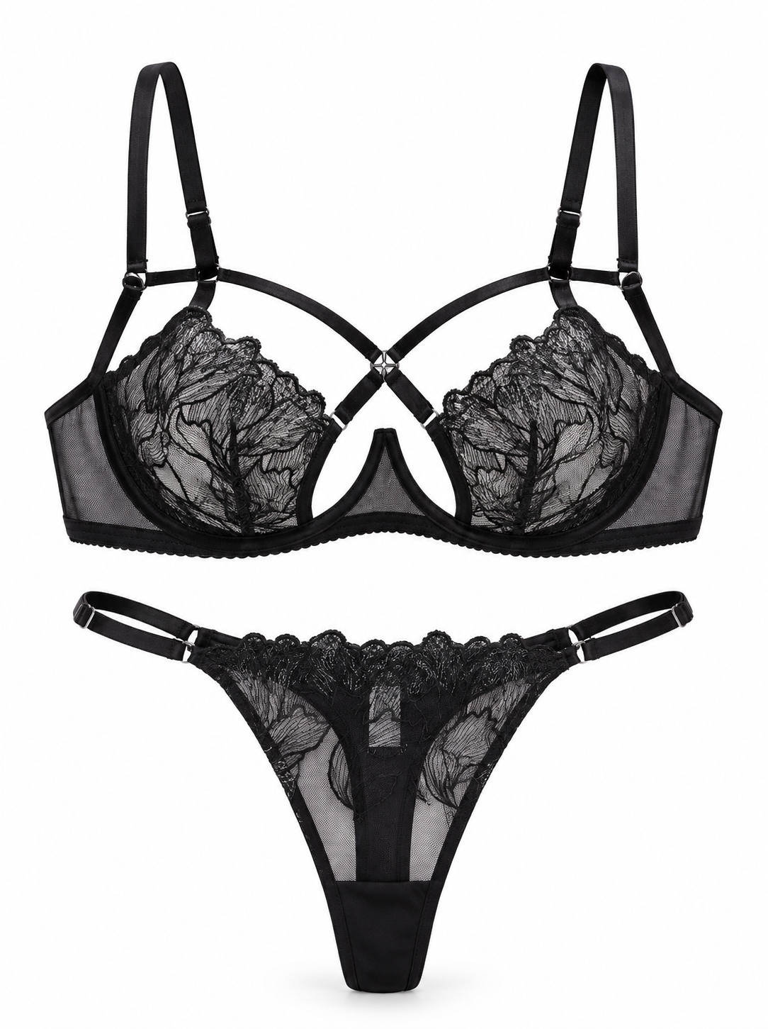 Midnight Bloom Black Lace Lingerie Set