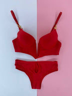 Deep V Plunge Lingerie Set with Gold Anchor Detail