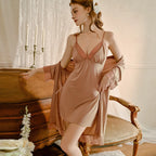 Vintage-Inspired Ice Silk Nightwear Set - 3 piece