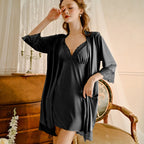 Vintage-Inspired Ice Silk Nightwear Set - 3 piece