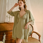 Vintage-Inspired Ice Silk Nightwear Set - 3 piece