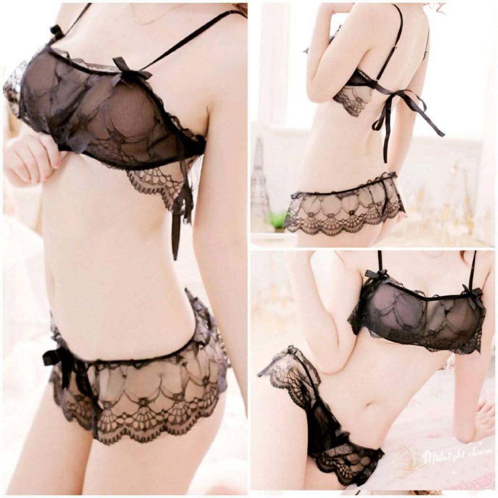 Black Sheer Lace Lingerie Set