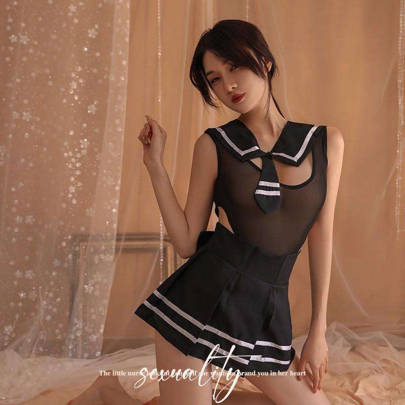 Sexy Sailor Schoolgirl Costume – 3 Piece Lingerie Set With Stockings