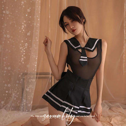 Sexy Sailor Schoolgirl Costume – 3 Piece Lingerie Set With Stockings