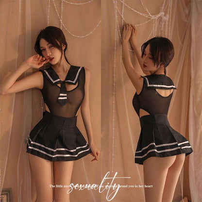 Sexy Sailor Schoolgirl Costume – 3 Piece Lingerie Set With Stockings