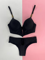 Deep V Plunge Lingerie Set with Gold Anchor Detail