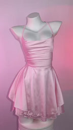 Silk Satin Ruffle Mini Slip Dress