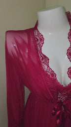 Crimson Lace Bustier Slip & Mesh Robe Duo