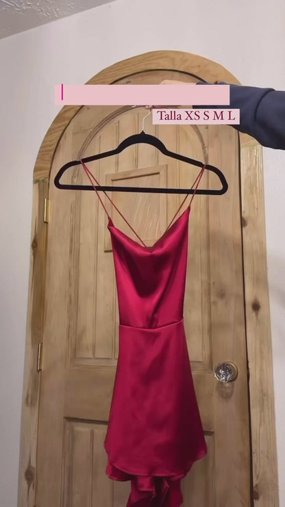 Satin Ruffle Mini Slip Dress