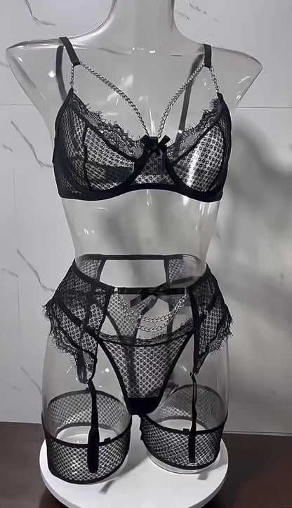 Luxury Mesh Garter Set with Bra & Panty – Suha Desires