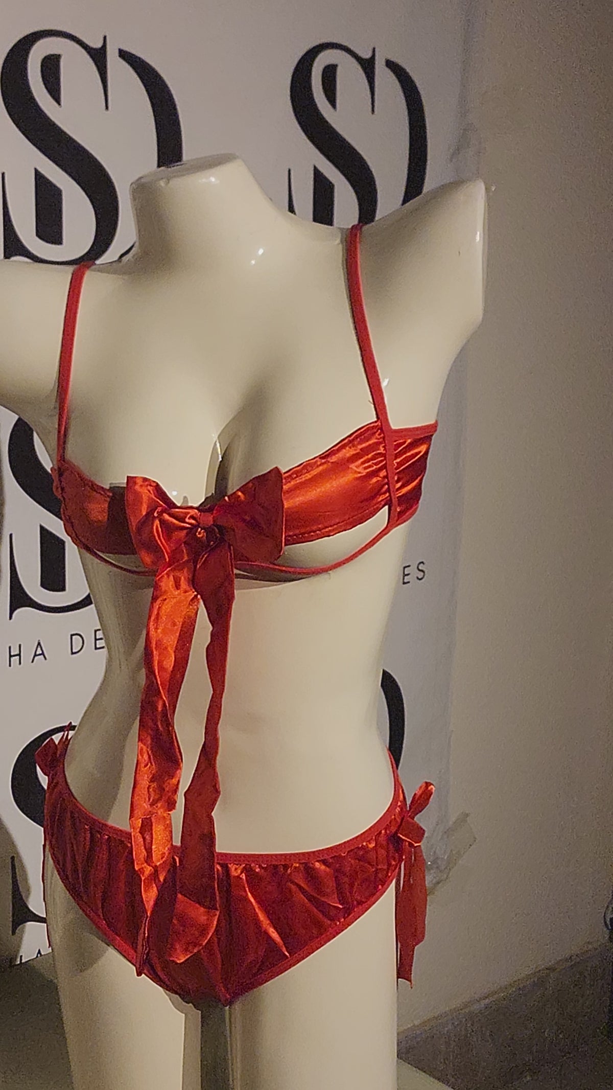 Scarlet Bow Satin Lingerie Set