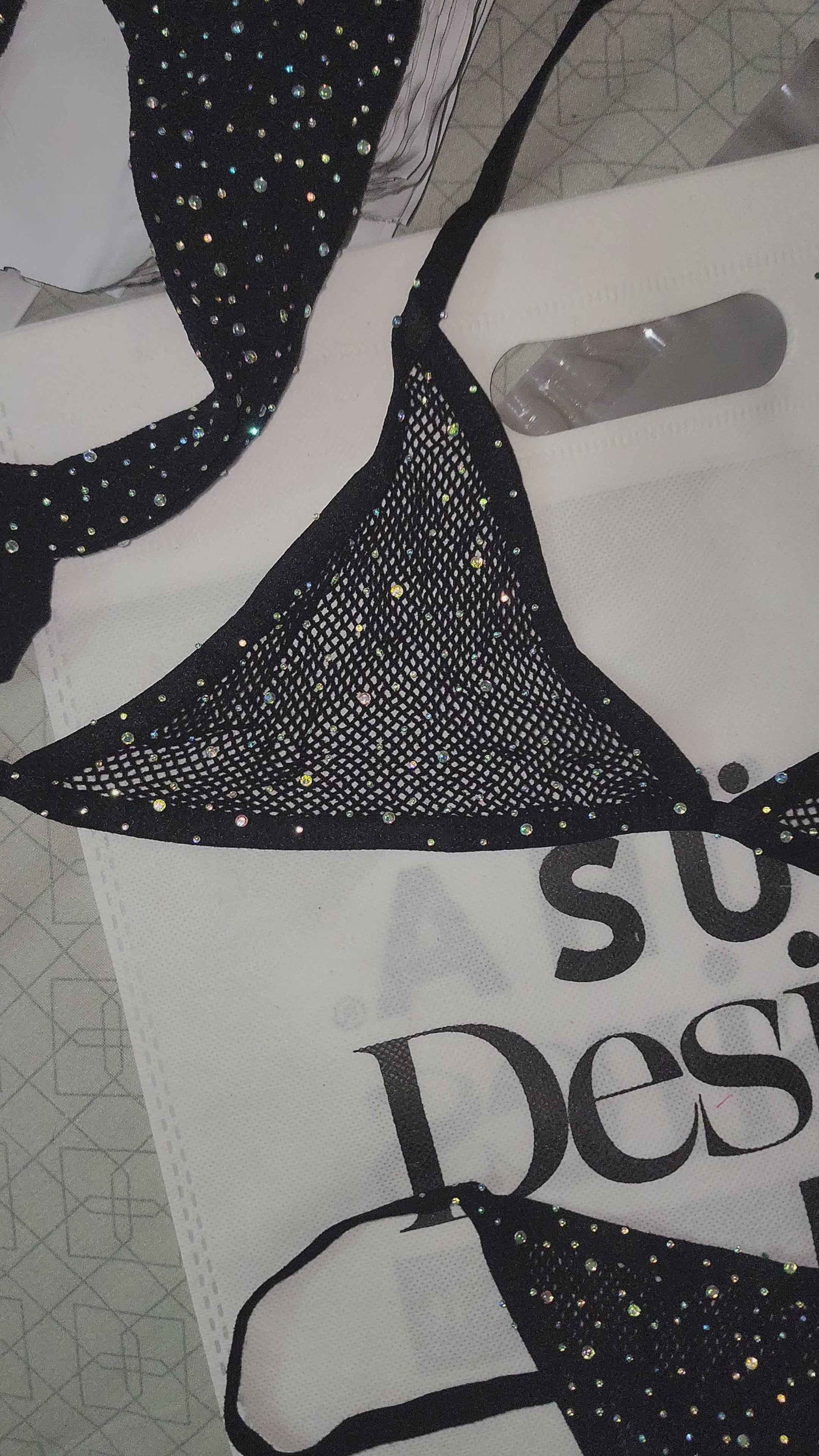 Rhinestone Midnight Sparkle 3-Piece Lingerie Set  (Highly Stretchable)