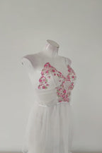 SD-Floral Embroidery Sheer Tulle Babydoll Lingerie Set with Mesh Skirt