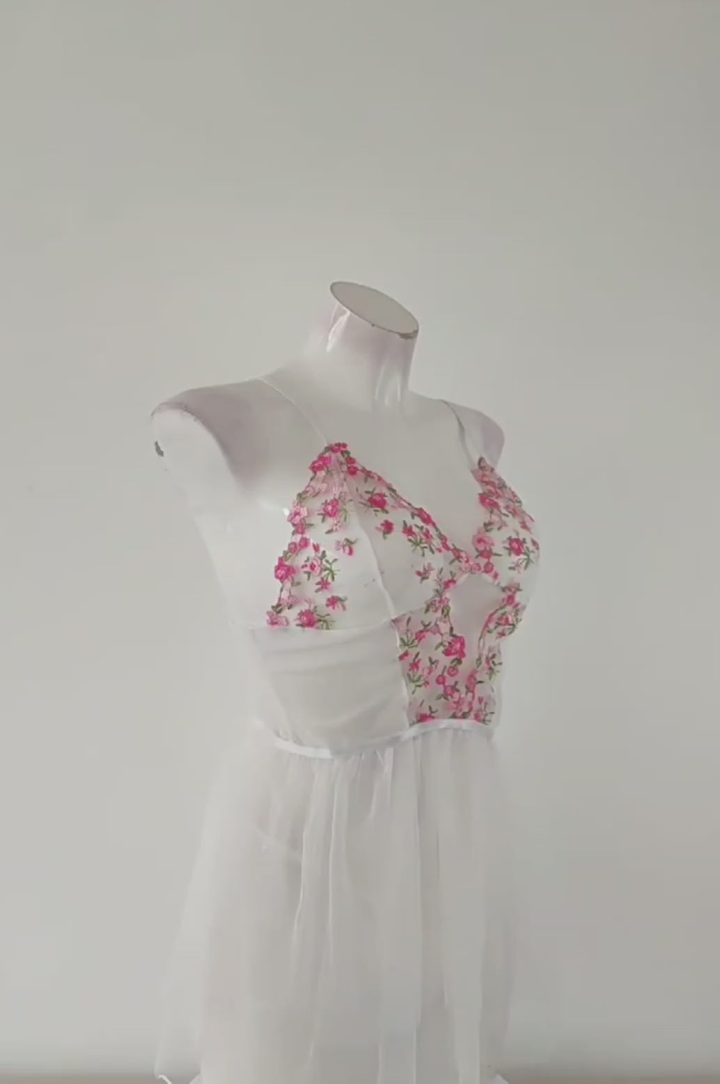 SD-Floral Embroidery Sheer Tulle Babydoll Lingerie Set with Mesh Skirt