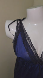 Midnight Lace Trim Ice Satin Slip Nighty