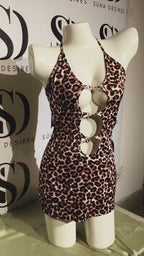 Leopard Halter Cut-Out Mini Dress