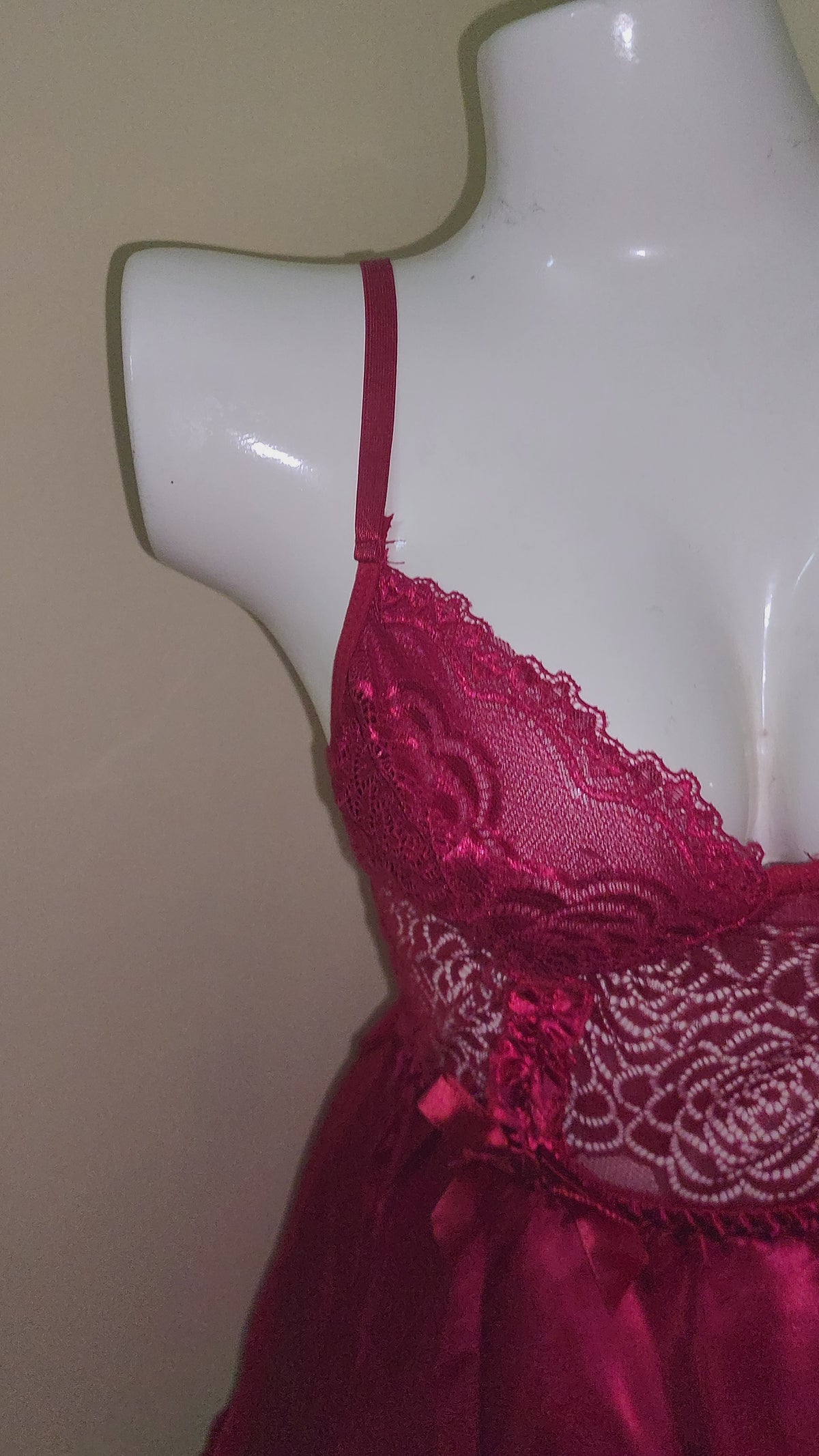 Crimson Lace Bustier Slip & Mesh Robe Duo
