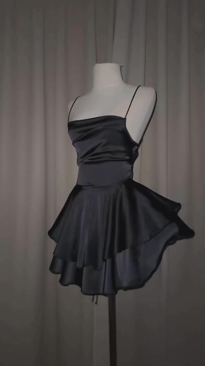 Satin Ruffle Mini Slip Dress