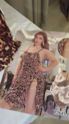 Leopard Print High-Slit Chemise with Pearl Chain Detail - Plus Size