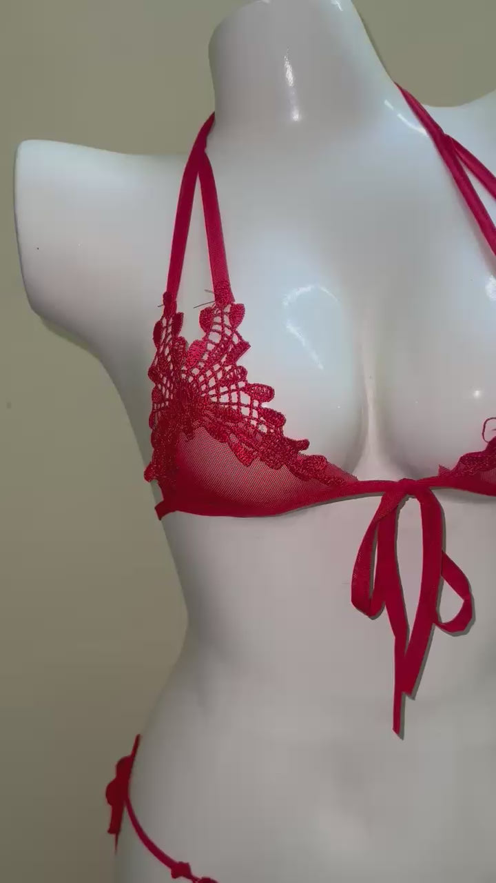 Velour Temptation Crotchless Lace Set With Matching Stockings
