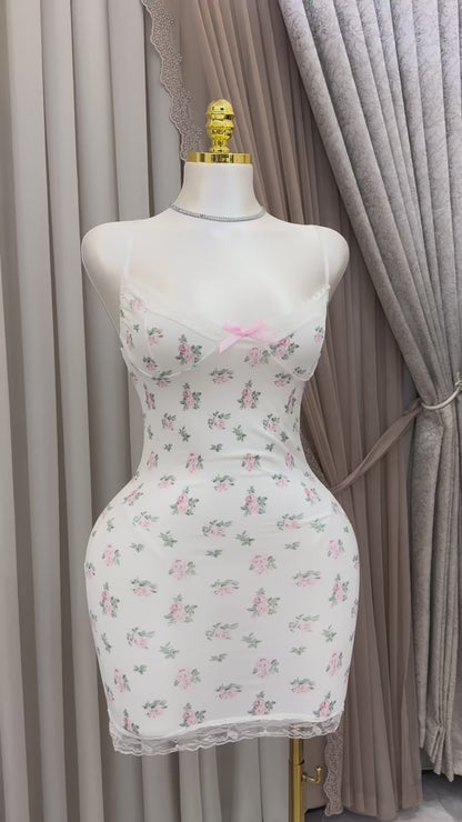 Floral Lace Trim Slip Dress