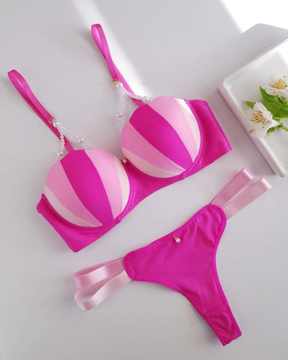 Pearl Strap Colorblock Bra & Panty Set