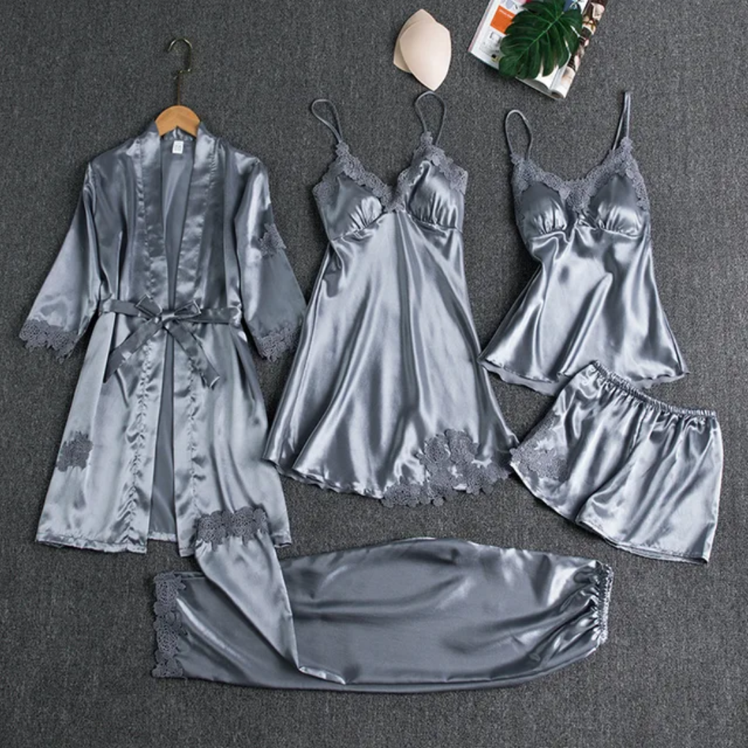 5-Piece Silk Jersey Knit Pajama Set