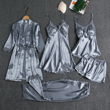 5-Piece Silk Jersey Knit Pajama Set