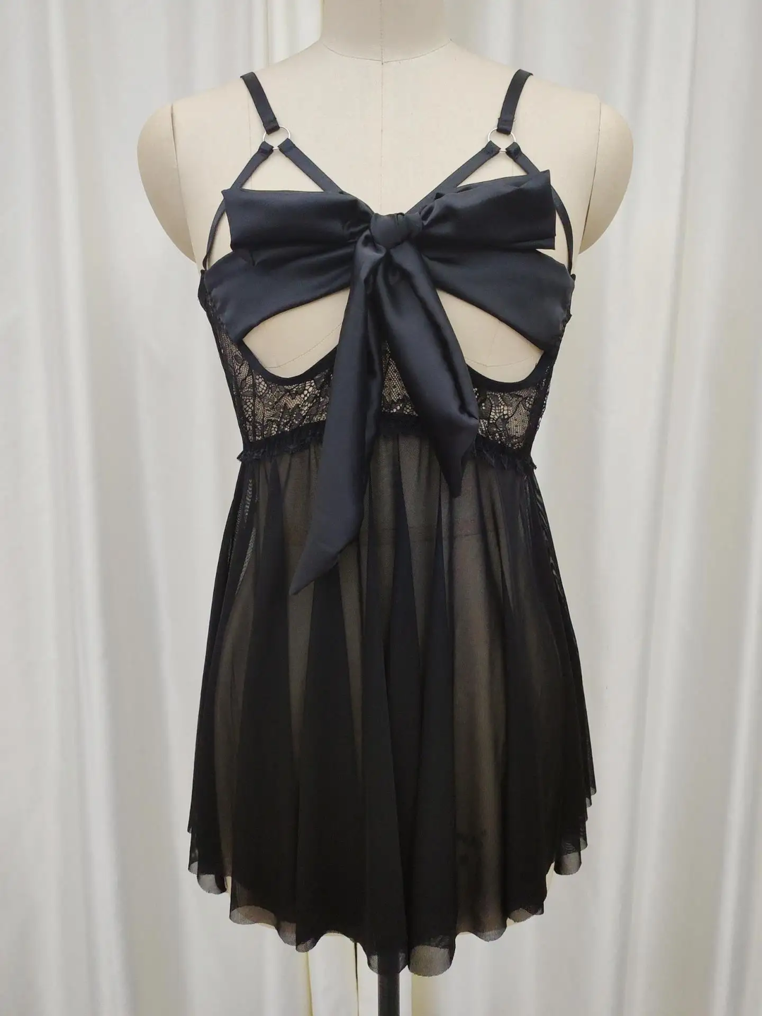 Sheer Lace Babydoll with Satin Bow