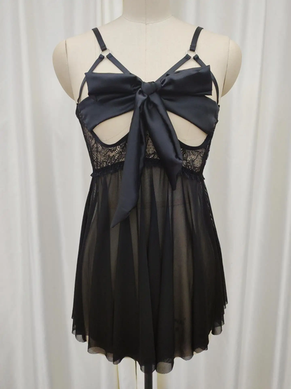 Sheer Lace Babydoll with Satin Bow