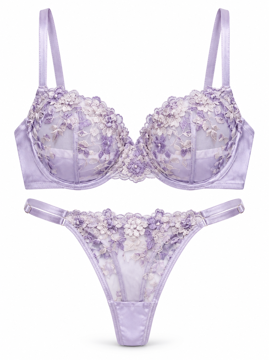Lavender Bloom Embroidered Lace Lingerie Set